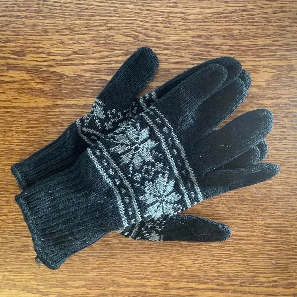 Fair Isle Gloves Adult Black Knit Warm Stretch Winter Outdoor unbranded‎ NWOT